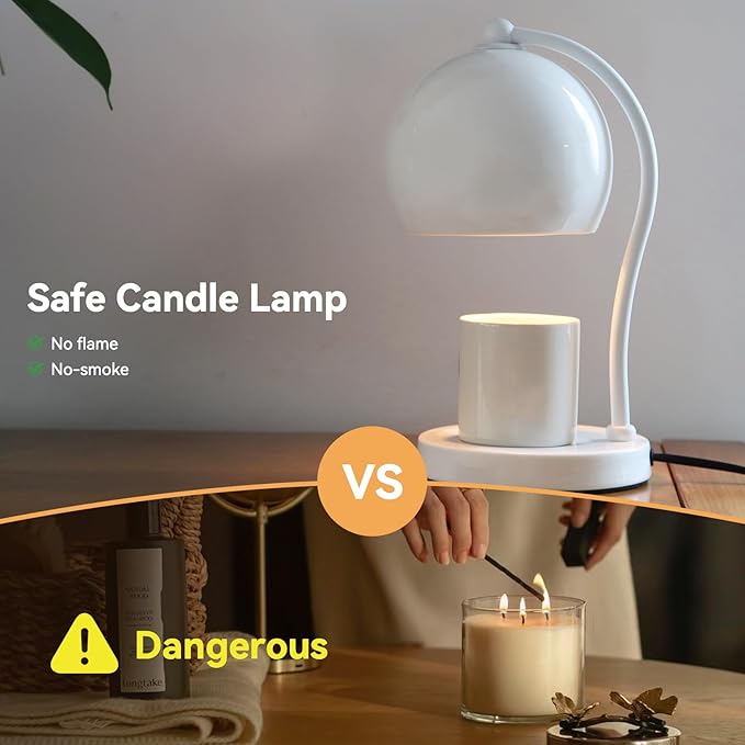 Ceramic Dimmable Candle Warmer Lamp with Timer Fit for Medium Size Candle Jars, Aesthetic Design with 2 Bulbs, House Warming Gifts, New Home Decor, Mother's Day, Birthday Gifts (White)