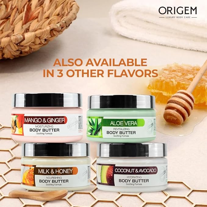 ORIGEM Body Butter for Dry Skin – Intense Hydration & Skin Renewal – Shea Butter, Cocoa Butter & Vitamin E – Non-Greasy Moisturizer for Women – 8 Oz