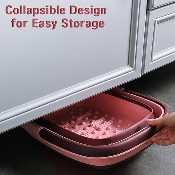 Foot Bath Collapsible Foot Soak Tub,Beinilai Collapsible Foot Bath Basin,Multifunction Plastic Basin with Handles,Foot Tub for Soaking Feet-Pink