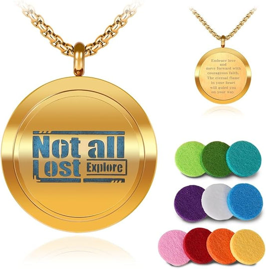 Aromatherapy Diffuser Necklace-alphabet Essential Oil Necklace,Aromatherapy Diffuser Pendant For Men and Women,Portable,Suitable for Yoga,Meditation,Travel,Stress Relief Gift(Gold 30mm)