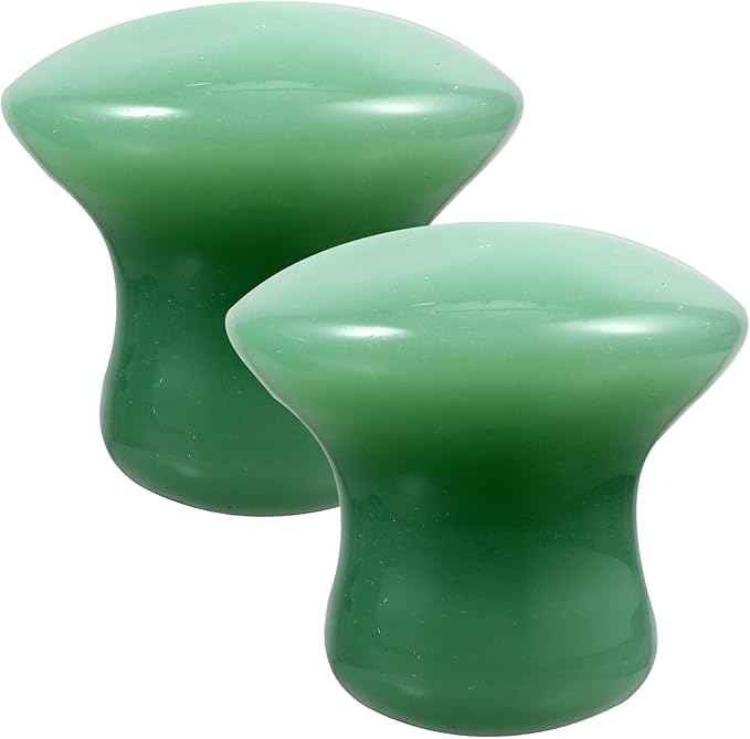 Jade Massager: Mushroom Gua Sha - 2Pcs Green Jade Quartz Mushroom Face Massage Rollers Stones Scraping Massage Tool for Men Women, Massager for Face, Eyes, Relieve Fine Lines and Wrinkles