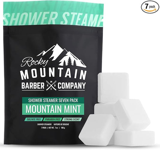 Mountain Mint Shower Steamers 7 Pack – Made in USA with Extra Strong Scent- Essential Oil Aromatherapy with Eucalyptus, Peppermint & Menthol - Refreshing Scent for Stress Relief
