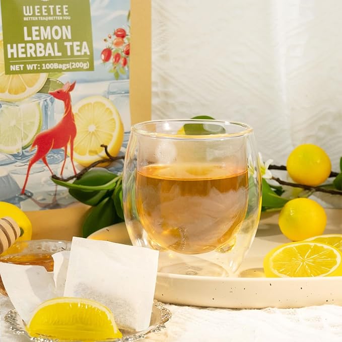 WT WEETEE Lemon Herbal Tea Bags, 2g x 100 Count, Juicy & Refreshing Lemon Flavor, Hot Iced & Cold On-the-Go, Natural Caffeine-free Lemon Tea