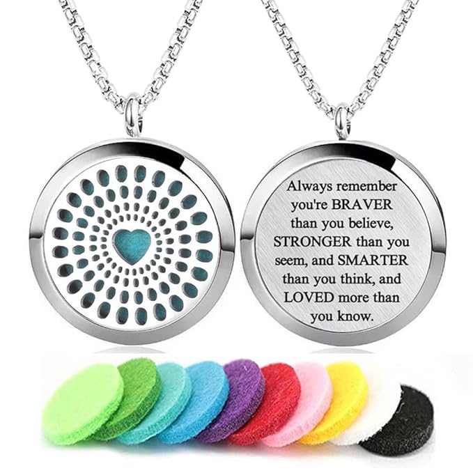 Aromatherapy Essential Oil Diffuser Necklace Stainless Steel lnspirational Locket Pendant(Heart)