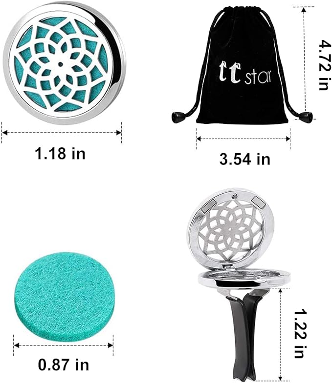 ttstar Car Diffuser Vent Clip - 30mm Aromatherapy Essential Oil Car Diffuser Vent Clips with 36 Refill Pads (3 Lotus Vent Clips, Metal)