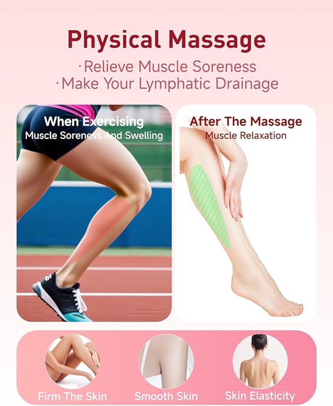 Massage Roller for Legs,21 Wheel Circular Leg Clamp+3 Wheel Massage Roller Stick Lymphatic Massage for Relieve Soreness Stiffness Tight Muscles Deep Tissue-Pink