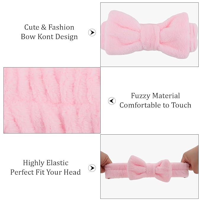 8 Pack Spa Headband for Washing Face,Pink Skincare Headband Set for Women Girls Cute Bow Headbands for Makeup Skin Care Head bands Sleepover Party Supplies for Girl