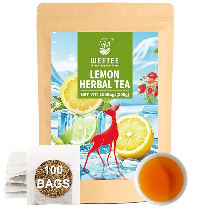 WT WEETEE Lemon Herbal Tea Bags, 2g x 100 Count, Juicy & Refreshing Lemon Flavor, Hot Iced & Cold On-the-Go, Natural Caffeine-free Lemon Tea