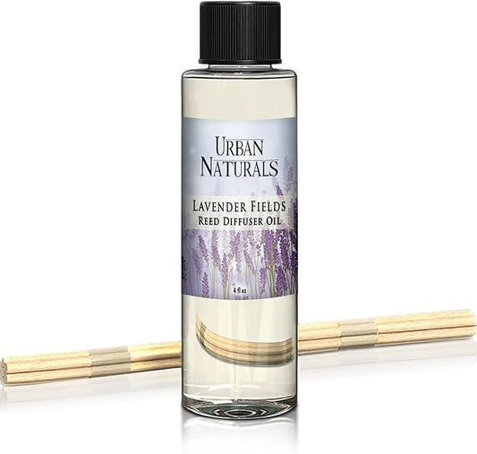 Urban Naturals Lavender Fields Essential Oil Reed Diffuser Refill & Set of Replacement Reed Sticks | Soothing, Aromatic Home Fragrance for Aromatherapy & Stress Relief | Includes a Set of Reed Sticks