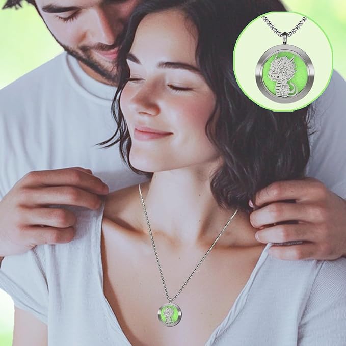 Dinosaur Aromatherapy Essential Oil Diffuser Necklace,Aromatherapy Diffuser Stainless Steel Pendant,for Men and Women,Portable,Suitable for Yoga,Meditation,Travel,Stress Relief Gift(Silver 30mm)