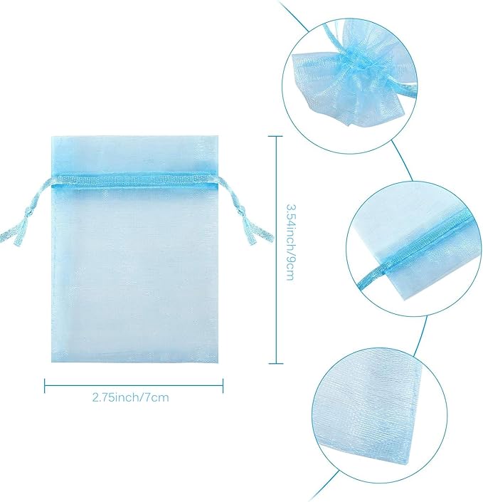 100 Pcs Organza Gift Bags Blue Small Jewelry Pouches Wedding Jewelry Bag 2x3 Inch Favour bags Lavender Bag for Wedding Birthday Party Christmas Candy Mesh Bags