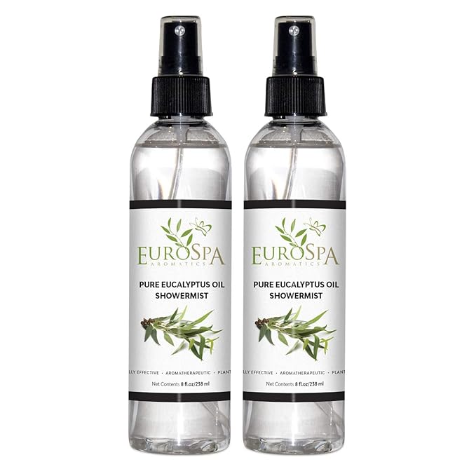 EuroSpa Aromatics Pure Eucalyptus Oil ShowerMist and Steam Room Spray, All-Natural Premium Aromatherapy Essential Oils - Pure Eucalyptus, 8oz, 2 Pack
