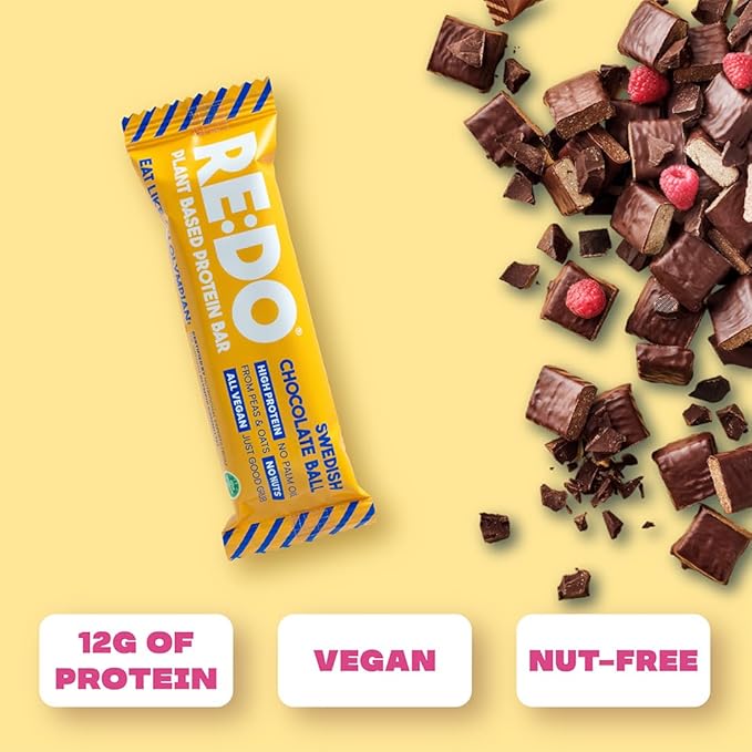 RE:DO Plant based Protein Bars I Swedish Chokladboll 2.1oz bars I 12g Vegan Protein, Nutrition Protein Bars I High Protein Recovery Bars, No Palm oil I (9 count)