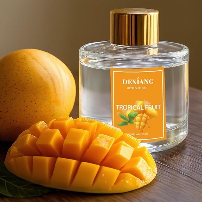 Reed Diffuser Set - 3.38 fl oz (100ml) Tropical Fruit Home Fragrance Reed Diffuser for Bathroom Shelf Decor 6 Reed Stick