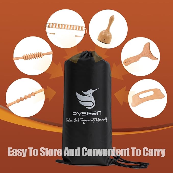 6 in 1 Wood Therapy Massage Tool Set for Body Sculpting Massage, Lymphatic Drainage and Muscle Pain Relief, Cellulite Sculpting Multi-Functional Massager