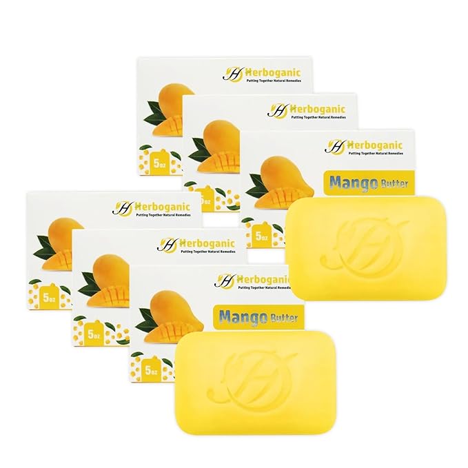 HERBOGANIC Mango Butter Herbal Soap | Pack of 6 of 5oz soap Bar | Ideal for Men and Women, Soothing and Nourishing Soap for Moisturization