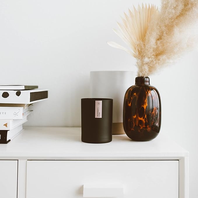 Calyan Wax Co. Soy Wax Candle, Lavender + Bergamot Scented Candle, 75 Hour Burn Time, Aromatherapy Soy Candles, Non Toxic & Vegan Soy Wax, Black Tumbler Scented Candles, 10.2oz