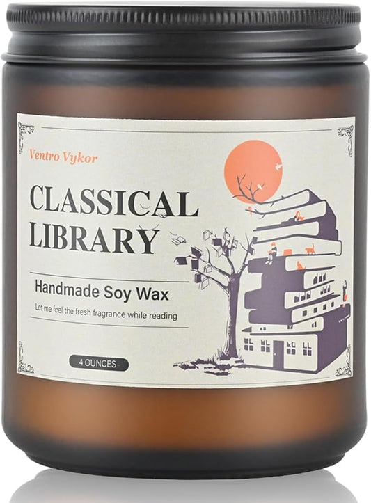 Classical Library Candle,Book Lovers Gifts,4 oz 20 Hours Burn Soy Wax Candle Gift for Readers Birthday Gifts for Book Lovers,Librarian