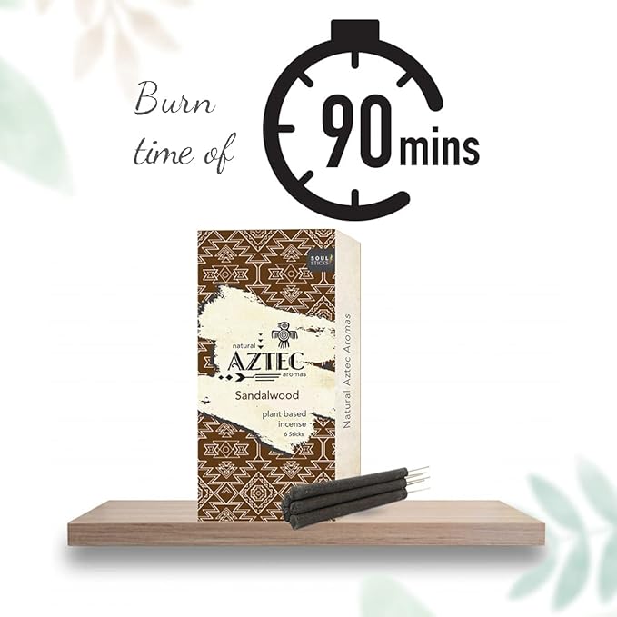 Soul Sticks Aztec Cinnamon Resin Incense Sticks, 90 Hrs Burn Time – 100% Natural, Hand-Rolled & Slow-Burning 6 Pcs| Artisan Blend for Yoga, Meditation, Relaxation, Aromatherapy (Sandalwood)