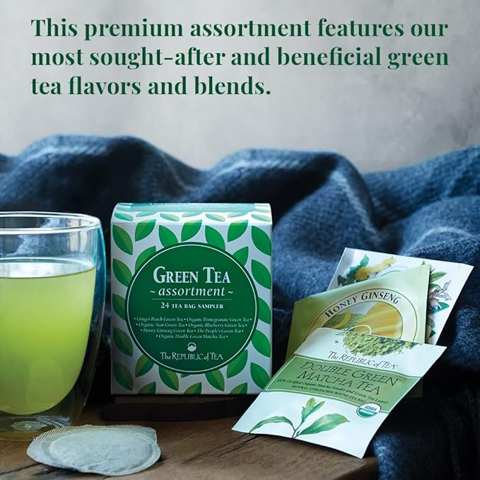 The Republic of Tea - Green Tea Assortment Sampler, 24 Individually Wrapped Tea Bags