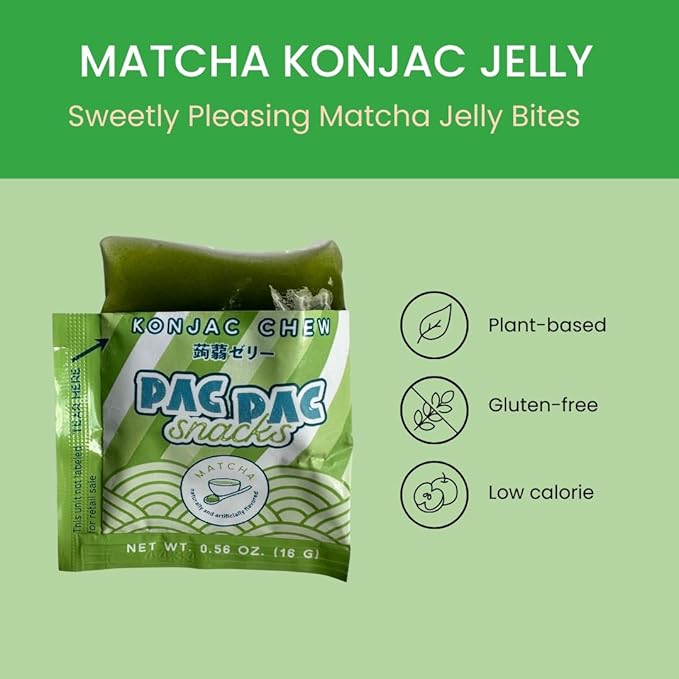 Matcha Konjac Chews | Premium Konjac Jelly Treats | Vegan, Gluten-Free, Low-Calorie | Crafted in Japan | Only 4g Sugar, 0g Fat per Serving | Green Tea Snack for Weight Management