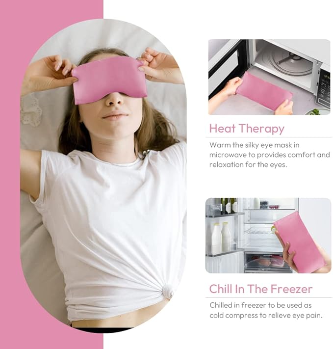Lavender Eye Pillows for Relaxation, Yoga Eye Pillow for Meditation, Microwavable Weighted Eye Pillow for Yoga, Moist Heat & Cold Eye Compress with Aromatherapy (Pink) - 2 Pack
