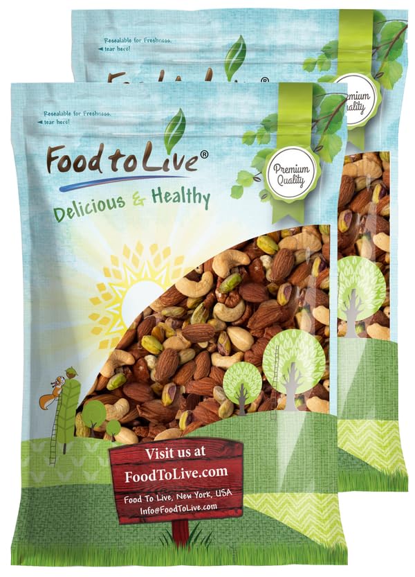 Food to Live Nut Lovers Mix, 16 Pounds – Premium Dry Roasted Pistachios No Shell, Almonds and Cashews Blend. No Salt Added. Trail Snacks for Adults and Kids. Vegan, Kosher, Bulk