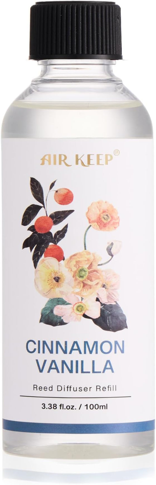 Airkeep Reed Diffuser Oil Refill/Cinnamon Vanilla/3.38oz(100ml/1 Pack/Scented Oil Refill for Reed Diffuser Home Fragrance for Bedroom, Bathroom Office Home Decor