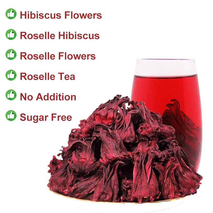 Plant Gift Roselle Hibiscus, Hibiscus Tea, Hibiscus Flowers Roselle Tea, 100% Natural Roselle Whole Flowers - Non-GMO - Caffeine-free - 50G/1.76oz