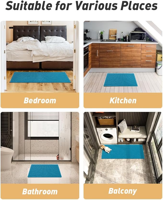 AMOAMI Upgraded Waffle Bath Mat, Super Absorbent Non Slip Bath Mats for Bathroom Floor, Machine Washable Bathroom Rugs with Tassels, Rubber Backed Bathroom Mats, Ultra Soft, 20" x 32", Teal