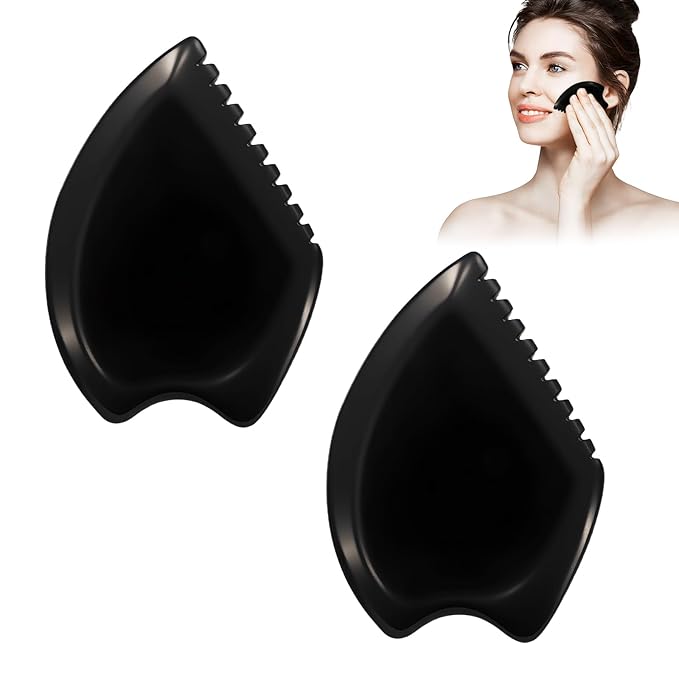 Gua Sha Facial Massage Tool - Black Jade Bian Stone Face & Body Massager for Wellness, Relaxation, Neck/Shoulder/Back/Leg Massage, Natural Stone Skin Care Tool