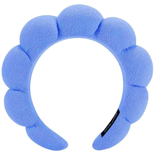 Spa Headbands for Washing Face or Makeup, Sponge Bubble Skincare Headbands, Puffy Terry Cloth Hairband for Women, Skin Care Makeup Headwear Hair Accessories for Girls(Dark blue)