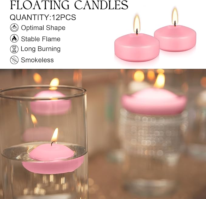 12-Pack 2-Inch Pink Floating Candles - Romantic Decor for Celebrations, and Parties