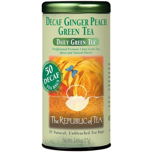 The Republic of Tea - Decaf Ginger Peach Green Tea, Tin of 50 Tea Bags