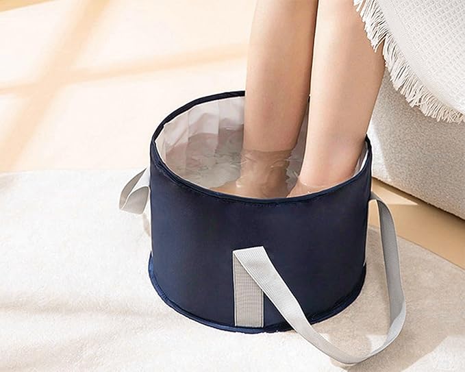 Foot Soaking Tub Collapsible Bucket with Handle 4.7 Gallon/18 L Portable Wash Bag for Fishing, Traveling, and Camping - Navy Blue