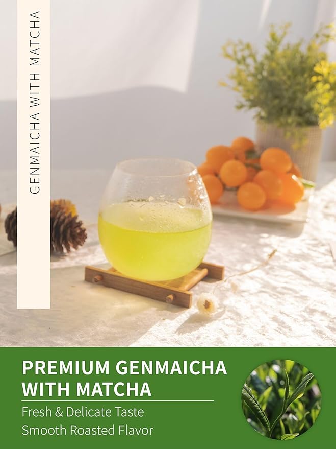 TeeLux Genmaicha Tea Bags, Genmai Cha with Sencha Green Tea, Matcha and Roasted Brown Rice, Premium Genmai Cha, Smooth Taste, 60 Count