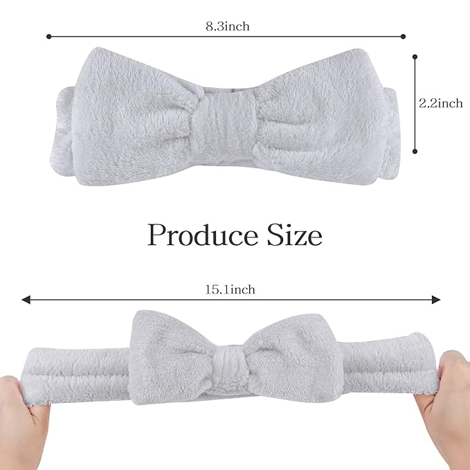 Casoty 6 Pcs Hair Band, Soft Coral Fleece Spa Headbands for Washing Face, Bow Hair Band, Makeup Headband, Skincare Headbands, Yoga, One Size Fits All, Grey, White, Black