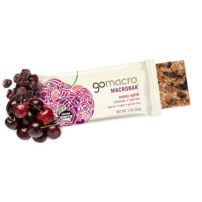 GoMacro MacroBar Organic Vegan Snack Bars - Cherries + Berries (2.0 Ounce Bars, 12 Count)