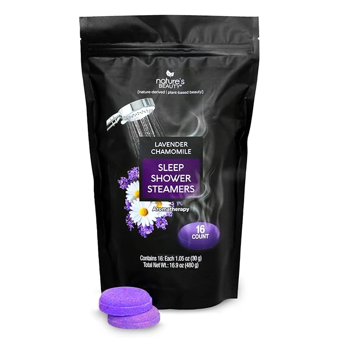Nature's Beauty Aromatherapy Lavender Chamomile Sleep Shower Steamers Gift Set Single-Pack, Luxury, Fizzy, Spa Shower Steamer to Help Calm + Soothe The Senses, 16.8 oz | 16 ct ea (1 Pack)