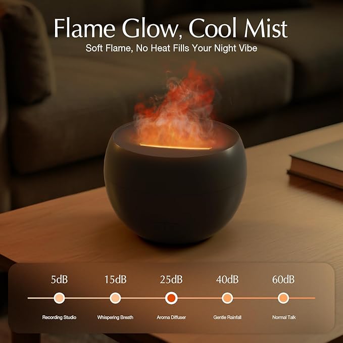 SALKING Flame Diffuser for Essential Oils, Fire Aromatherapy Essential Oil Diffuser, 150ml Ultrasonic Cool Mist Humidifier with Auto-Off Function, Small Diffuser for Home,Office,Bedroom,Gift (Black)