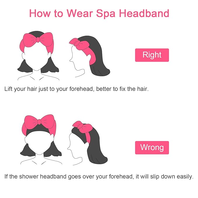 Ondder Spa Headband for Washing Face 8 Pack Rose Red Skincare Headbands for Women Girls Terry Cloth Cute Bow Head Bands