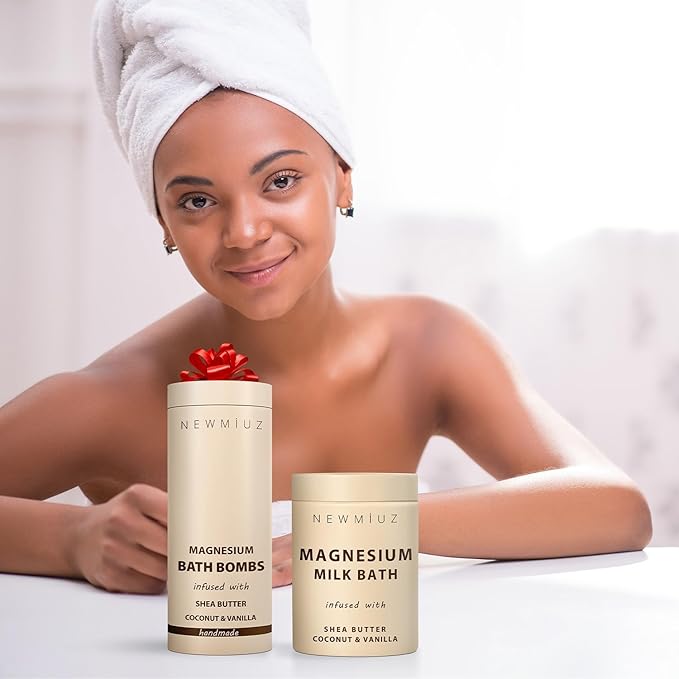 Magnesium Bath Bombs Post Workout Recovery Sore Muscles Tension Epsom Salt Bath Infused with Vanilla SheaButter Coconut Perfect Stocking Stuffers Gift