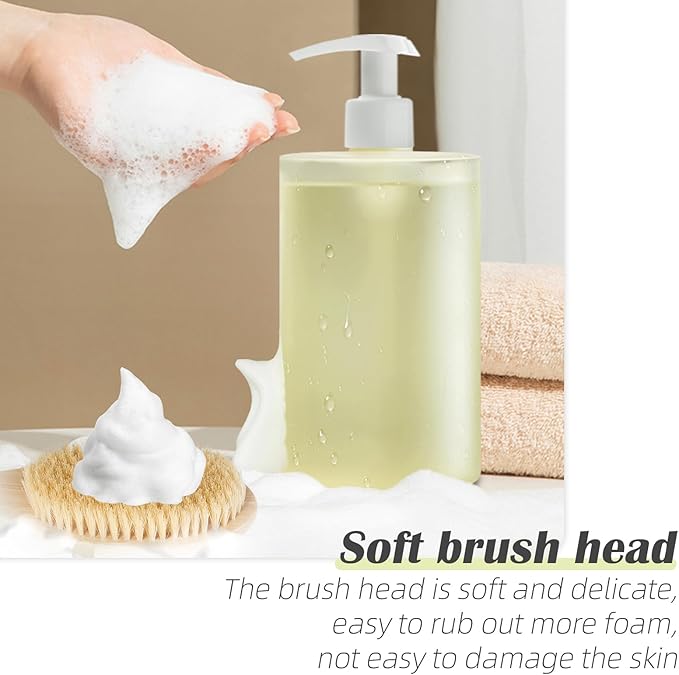 Bath Body Brush Shower, 22" Super Long Curved Bamboo Handle Antiskid Back Body Scrubber Wet/Dry Brushing, Moderately Soft Natural Bristle Body Brush for Showering