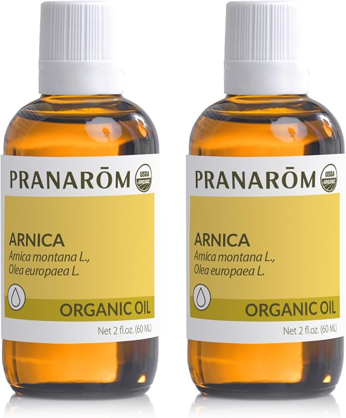 Pranarom - 2 Pack - USDA Certified Organic French Arnica Virgin Plant Oil - 2 fl oz Glass Bottle Each - Massage Oil for Body, Relaxing, Soothing for Joints & Muscles
