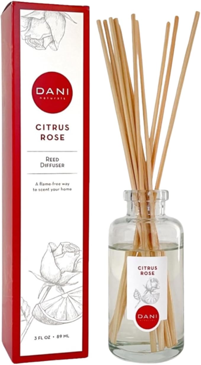 DANI Naturals Reed Diffuser Set - Citrus Rose Scent - Aromatherapy Essential Oils - Alcohol-Free, Non-Toxic, Eco-Friendly, 10 Reeds - 3.5 oz