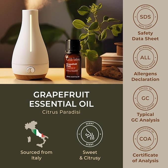 Gya Labs Grapefruit Essential Oil - 0.34 Fl Oz - for Hair, Skin, Diffuser, Aromatherapy & DIY Candle Making Scent