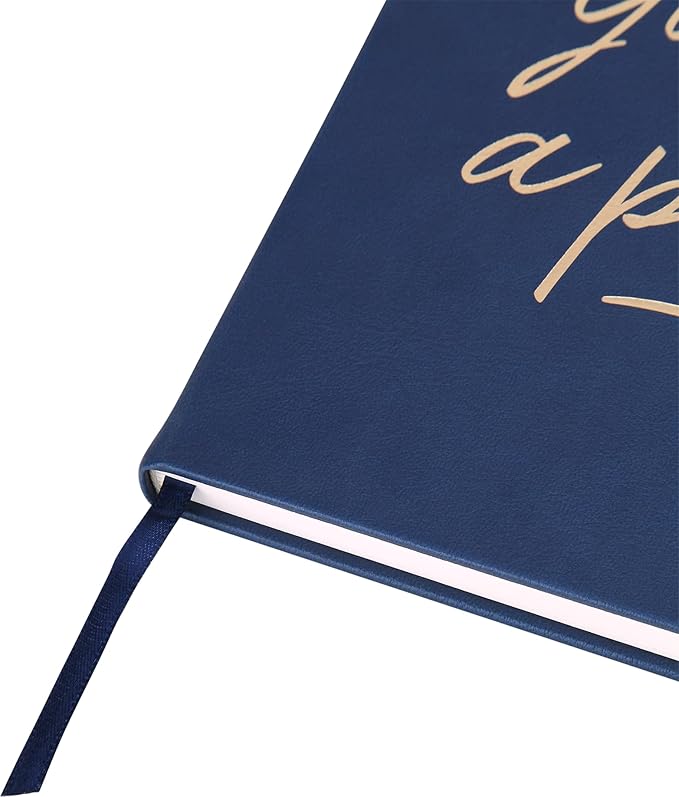 Eccolo Large Lined Journal Notebook, Hardbound Cover, Writing Journal, 256 Ruled Ivory Pages, Ribbon Bookmark, Lay Flat, Desk Size, Make Yourself A Priority (Navy Blue, 8x10 inches)