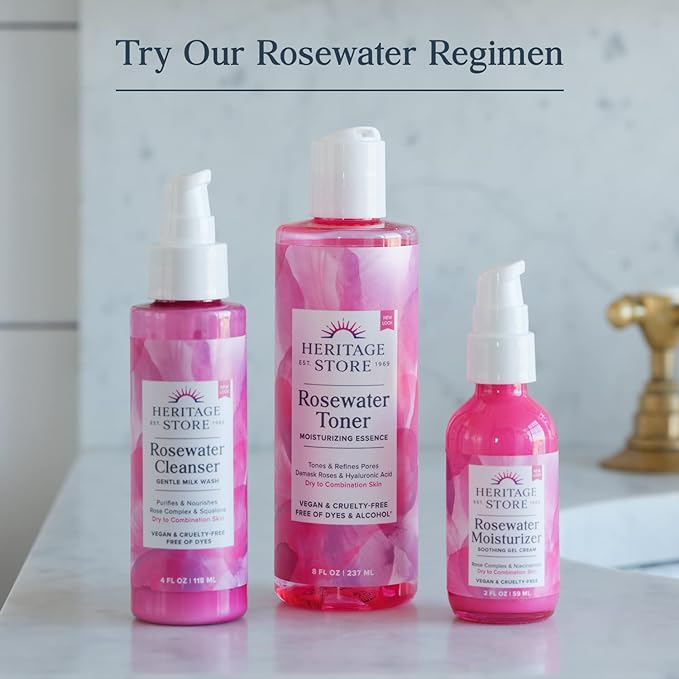 HERITAGE STORE Rosewater - Refreshing Face Mist with Damask Rose, All Skin Types - Hydrating Rose Water Spray for Glowing Skin Care - No Dyes or Alcohol, Hypoallergenic, Vegan, 60-Day Guarantee, 4oz