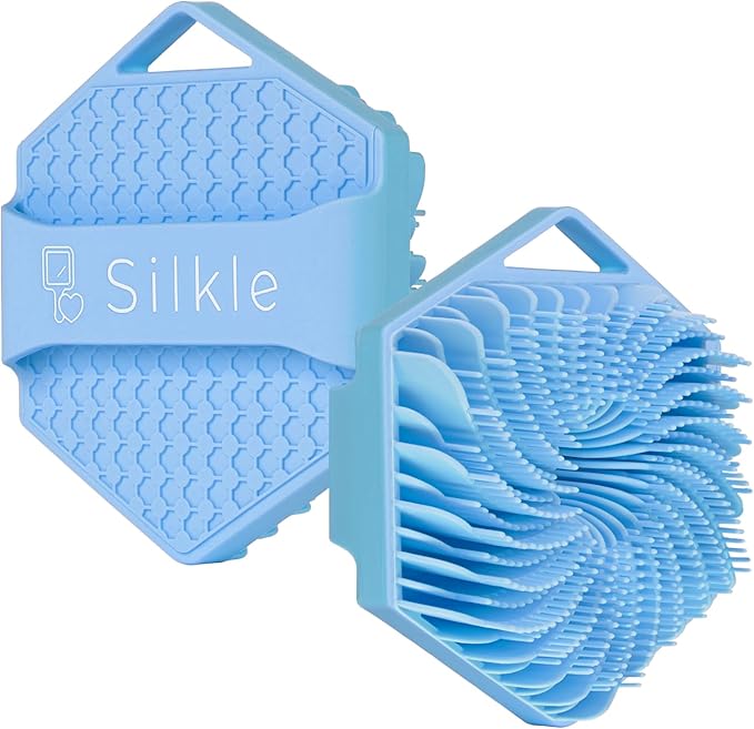 Silicone Body Scrubber - Exfoliating Bath Brush and Skin Cleanser - Shower Sponge for Gentle Body Scrub and Wash - Silicone Scrubbing Care Tool for a Refreshed and Renewed You - Blue