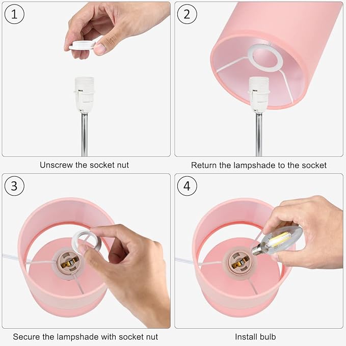 Lampwell Alee Small Modern Pink Table Lamp Set of 2, 4.33H12.21IN, Bedside & Living Room, Bulb Excluded